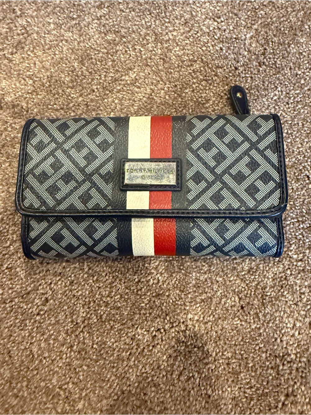 Tommy Hilfiger Navy Wallet with Red and White Center Stripe